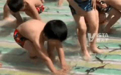 幼儿园搭简易泳池让娃体验抓泥鳅